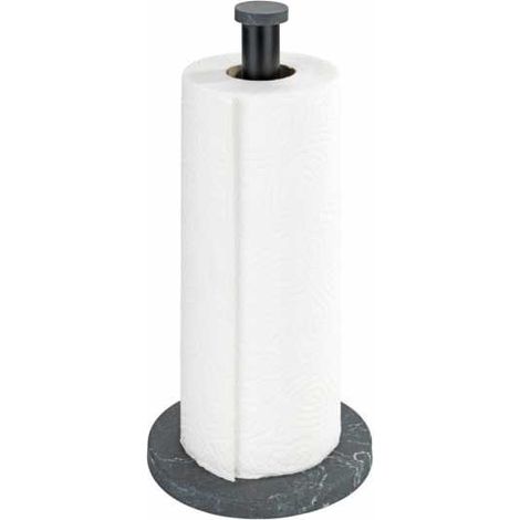 WENKO Porta rotolo da cucina in Marmo, porta asciugatutto da tavolo con elegante design marmorizzato per la cucina, base in plastica e asta metallica nera, (diametro/altezza): Ø 15 x 32 cm, nero (1/5)