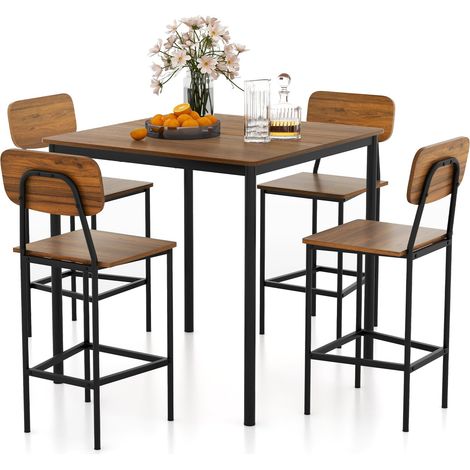 COSTWAY Set 5 Pezzi Tavolo da Pranzo, 1 Tavolo Rettangolare e 4 Sedie con Poggiapiedi, Set di Tavolo da Pranzo Salvaspazio per Casa Ristorante Bar (Noce) (1/5)