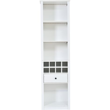 Vitrina alta blanca de MDF 55 x 40 x 200 cm con iluminación LED RGB, 1 cajón y huecos abiertos (1/5)
