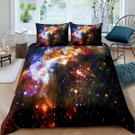 Bettwäsche-Set 3-teilig 155x220cm mit 2 Kissenbezügen 80x80cm Mikrofaser Sternenhimmel