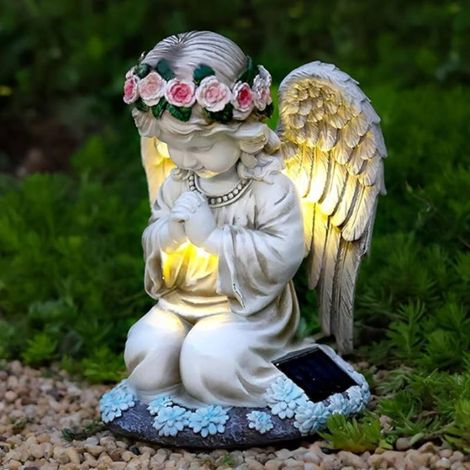 Ange solaire lumineux, ange en prière, étanche IP44, décoration de jardin extérieur, autonomie de 6 à 12 heures, figurine d'ange solaire pour jardin, 20,5 cm × 15,5 cm × 14 cm (1/5)