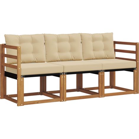 Outdoor Sofa Set with Cushion 3 pcs Natural and Beige vidaXL