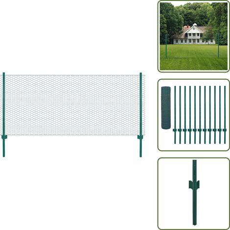Valla de malla alambre con postes acero 25x0,5 m verde