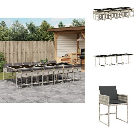 Ensemble à manger de jardin et coussins 13 pcs gris clair rotin - Salon De Jardin - Meuble De Jardin - Set De Salon De Jardin - Mobilier De Jardin - Table De Jardin (1/5)