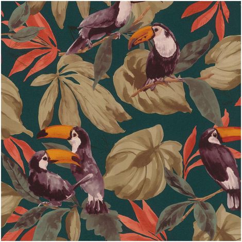 Tropical Toucan Wallpaper Teal Green Orange Jungle Leaf Paste The Wall Vinyl