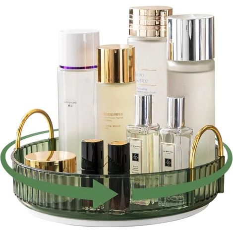 Organisateur maquillage rotatif 360°, 1 couche vert, rangement cosmétique et parfum pour commode salle de b - Vert 23 x 23 x 10.5 cm (1/5)