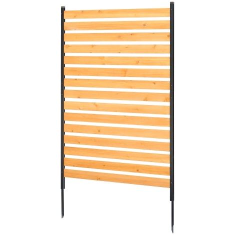 Valla de Madera 1550 x 980 mm, Valla de Listones de 1 Panel, Cerramiento con Estacas de Metal, Valla de madera para Exteriores para Decoración de Jardín, Aire Acondicionado, Equipo de Piscina (1/5)