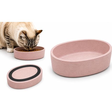 Gamelle Chat - Ovale Rose - Gamelle en Bambou - Antidérapante - 270 ML (1/2)