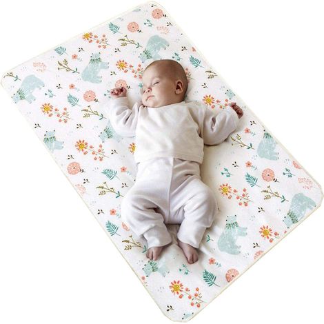 Protège-matelas imperméable bébé, motif ours bleu, 100x75 cm, réutilisable, alèse lavable anti-urine, housse de matelas douce pour lit enfant, 1 pièce. (1/5)