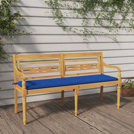 Banc Batavia avec coussin bleu royal 150 cm Bois de teck massif (1/5)