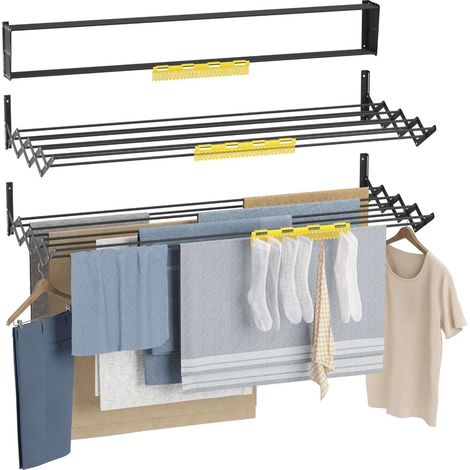 Newlux Tendedero Plegable Pared Negro Wall V120 (120 x 60 x 19 cm) con capacidad para 102 m / 12 kg