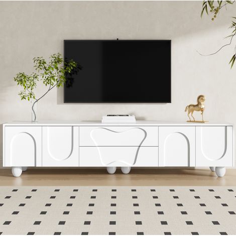 TV-Schrank aus PB/Spanplatte in Weiß, 180 x 40 x 42 cm, mit Schubladen, Fächern und Massivholzbeinen (1/5)