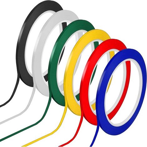 Nastro adesivo colorato per lavagna bianca - 6 rotoli - Larghezza 3 mm - 6 colori diversi di nastro adesivo di carta - Adatto per grafici, disegni e modellismo (1/5)
