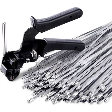 Ensemble d'outils pour serre-câbles, 1 pistolet à serre-câbles et 100 serre-câbles robustes pour tuyaux d'échappement de clôtures extérieures (1/5)