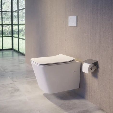 Vaso filomuro rimless in ceramica bianco lucido con sedile soft close Londra (1/4)