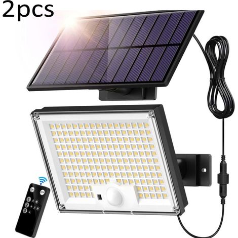 Lampe Solaire Extérieur 172 LED 3 Modes Lumière Solaire Extérieure Détecteur de Mouvement, Lampe Solaire IP65 Eclairage Exterieur Solaire, LED Spot Solaire avec Câble de 5M pour Jardin, Garage(2pcs)