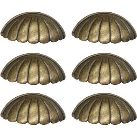 6-Piece Shell Handle Set, Brass Shell-Shaped Door Knob, Retro Furniture Handles for Cabinet Doors and Kitchen Doors (1/4)