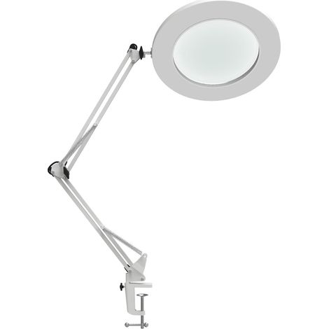 LED Lampe Loupe 5X, Lampe de Bureau Loupe avec Pince Bras Oscillant Métallique 3 Modes de Couleur Gradation en Continu, Fonction de Mémoire,Blanc, pour Réparation l'artisanat,Couture, Lecture