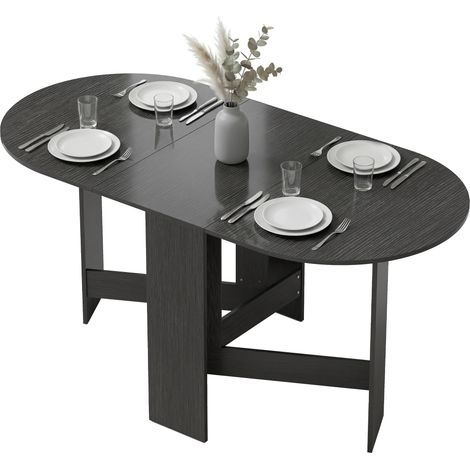 Table de cuisine pliante ovale à abattants, style moderne, 163 x 80 x 75 cm, noire (1/5)