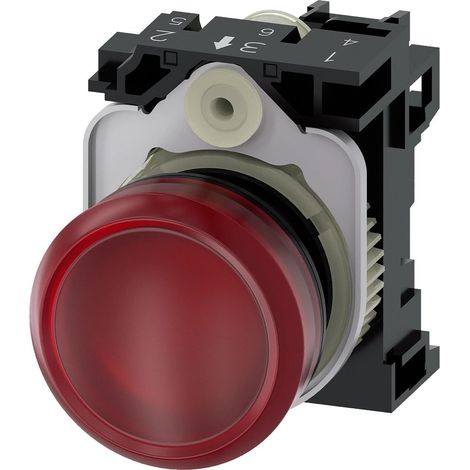 Siemens Avisador luminoso, 22mm, redondo, plástico, rojo, lente, lisa, AC/DC 24V, 3SU11026AA201AA0