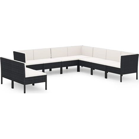 Maison Exclusive - Set Divani da Giardino 9 pz con Cuscini in Polyrattan Nero (1/5)