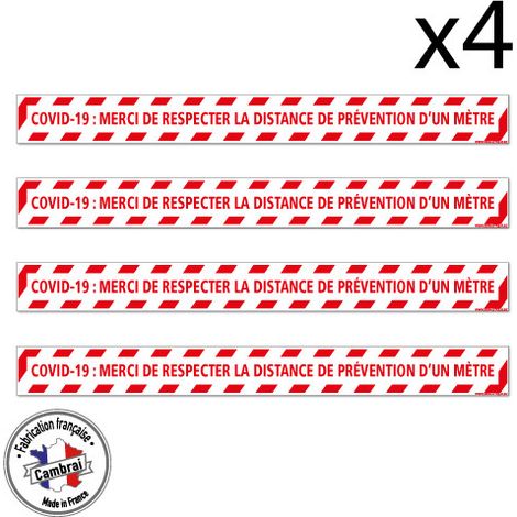 SIGNALETIQUE AU SOL CORONAVIRUS . SIGNALETIQUE AU SOL COVID.19 . LOT DE 4 BANDES MERCI DE RESPECTER LA DISTANCE DE PREVENTION. Distance de 1m50 .  - Distance de 1m50 (1/5)