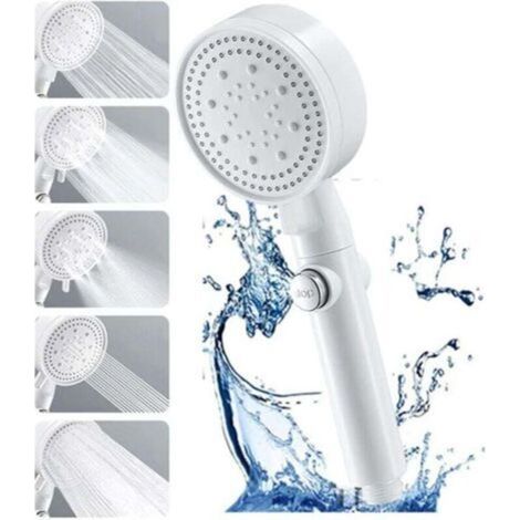 Water-saving high-pressure shower head with 5 different spray patterns for bathroom and spa, anti-limescale shower head, high-pressure massage shower head (white) (1/4)