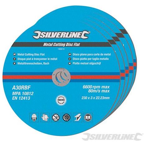 Silverline 5 dischi piatti per taglio metallo 230 x 3 x 22,23 mm