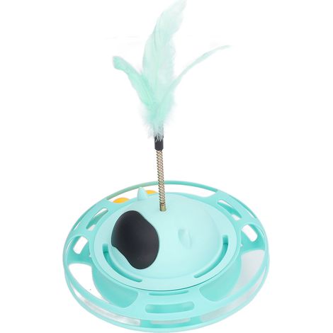 Bac à litière rotatif à 360° – Fini l'ennui – Jouet interactif et amusant pour chats avec plumes – Bleu (1/5)