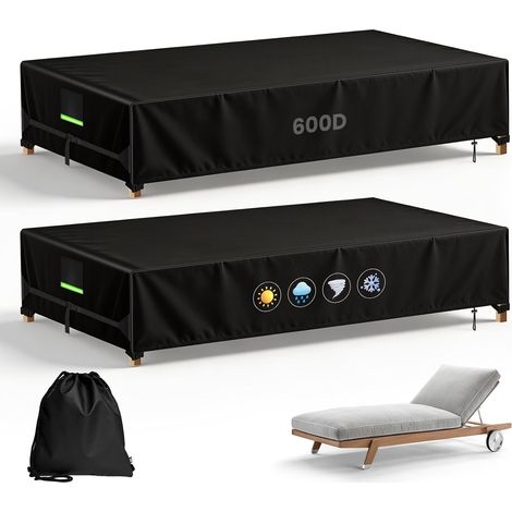 2 Pièces Housse Transat de Chaise Longue Jardin, 200x68x30cm, Oxford 600D PVC Imperméable, Housse Bain de Soleil Extérieur avec Boucles de Fixation, Aération, Réfléchissante