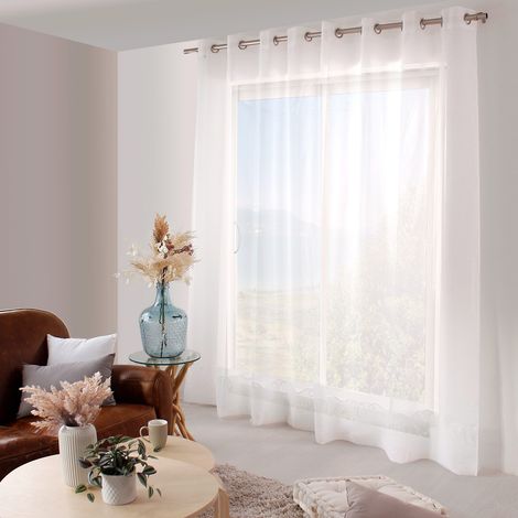 Homemaison – Voilage brodé 240x240 cm – Voile sablé blanc – Œillets inox 4 cm – Tissu 100% polyester avec finition ourlet