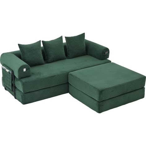 GagaCanapé modulaire en velours côtelé avec pouf vert émeraude (1/5)