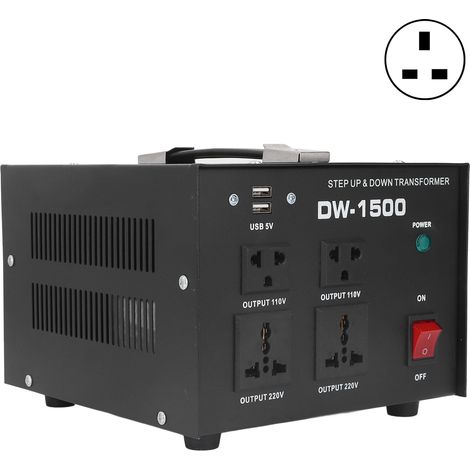 Transformateur puissance 1500W, convertisseur tension abaisseur/élévateur AC 110-120V / 220-240V, entrée réglable avec prise UK. (1/5)