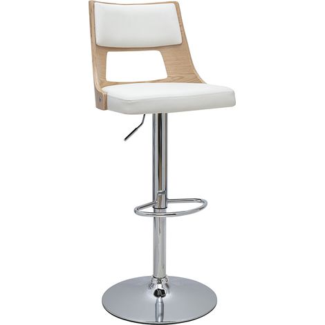 Sgabello da bar regolabile e girevole 360° bianco e legno chiaro GARBO