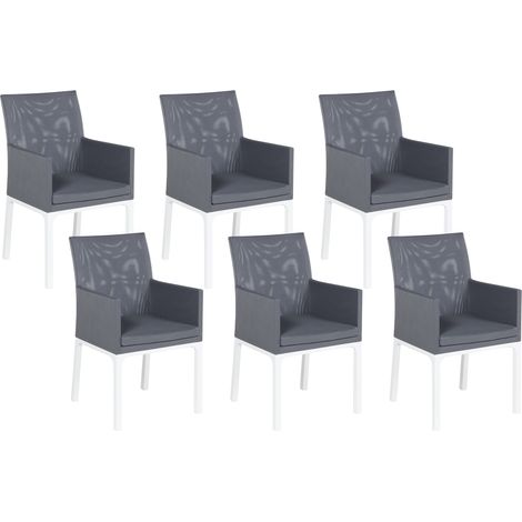Conjunto de 6 sillas de poliéster gris oscuro blanco metal patas espuma Bacoli (1/5)