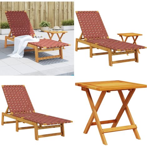 Sonnenliege mit Tisch Rot Massivholz Akazie und Stoff - Sonnenliege - Akazienholz