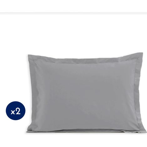 Lot de 2 taies rectangulaires coton 57 fils Gris Clair 50x70 cm