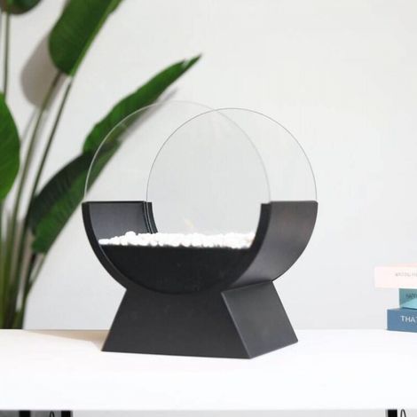 Cheminée portable à éthanol, brasero rond en verre de 32 cm pour utilisation intérieure/extérieure - Noir (1/5)