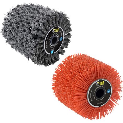 Pack de 2 Brosses (métal torsadé, nylon abrasif) Ø120x100mm pour rénovateur FARTOOLS (1/5)