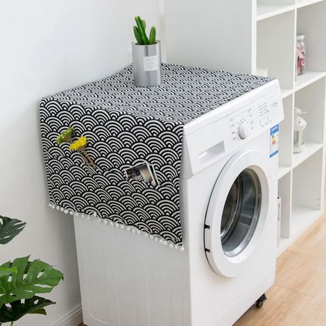 Housse Pour Lave-Linge - 130 x 55 cm - Tissu Coton - Anti-Dérapante - Pour Machine À Laver Et Réfrigérateur - 1 Pièce