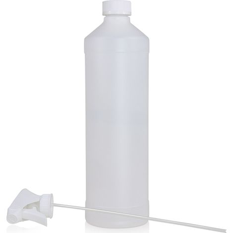 1L PE Kunststoff Rundflasche + Sprühkopf