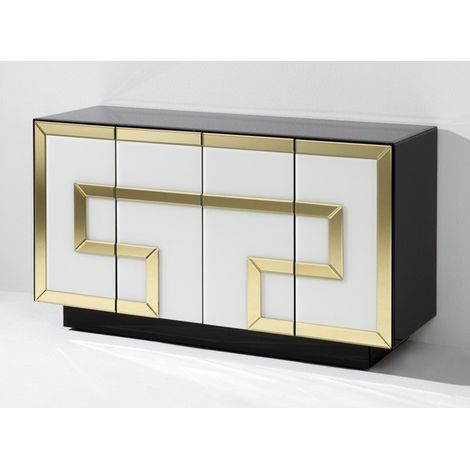 Buffet 4 portes verre noir et blanc décor doré (1/3)