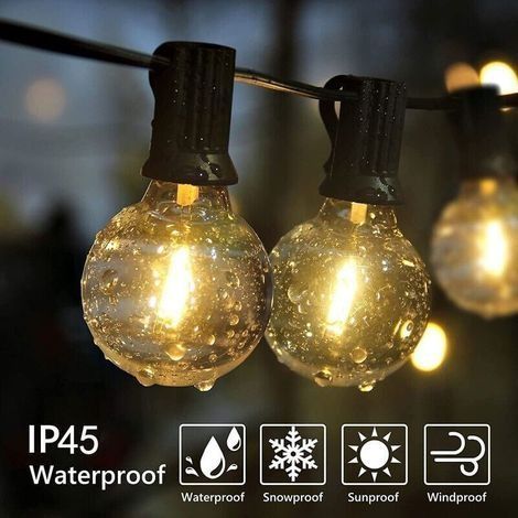Lichterkette für drinnen und draußen, 10+1 wasserdichte Glühbirnen, 3 m lange Lichterkette für Terrasse, Café, Garten, Feiertage, Partys, Weihnachten, OUYLAF, warmweiß (1/4)