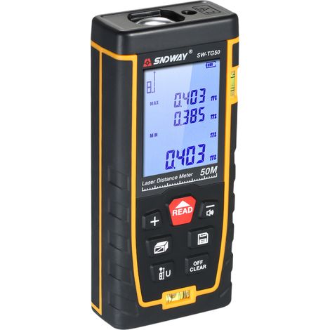 Télémètre Laser Numérique Portable Mini SNDWAY Haute Précision Mesure Distance Surface Volume 30 Mémoires Écran LCD Rétroéclairé 2 Niveaux à Bulle (50m)