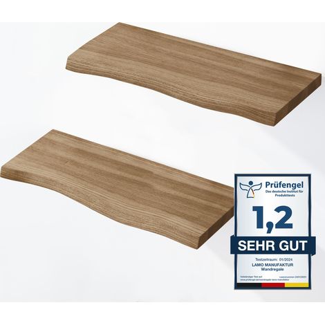 LAMO Manufaktur 2 Stück Wandregal aus Holz 2x 42cm SET 2 Baumkante Regal Farbe: Nussbaum (1/5)
