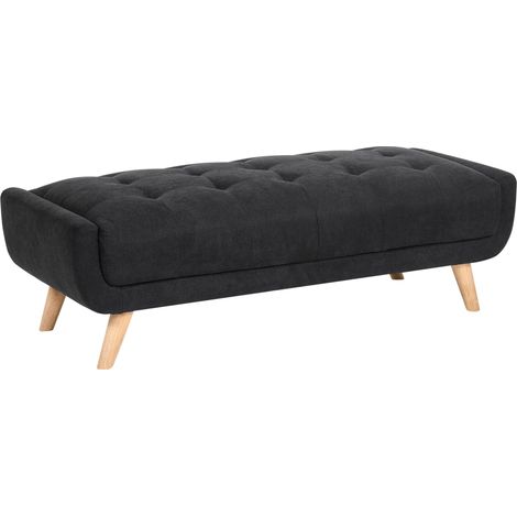 Pouf rettangolare in tessuto con gambe in legno stile retrò nero Habo (1/5)