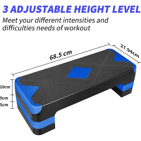 Step aerobico regolabile 68,5x28x10 cm in ABS blu, 3 altezze per casa – MEUBLIV (1/5)