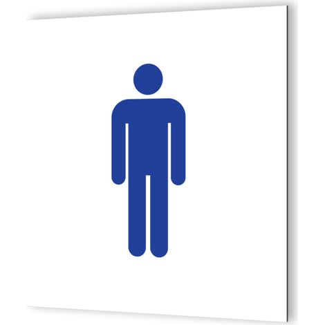 Pictogramme Toilettes Hommes - Plaque de Porte en Dibond Blanc - Picto Bleu - 20x20 cm, 3 mm d'épaisseur, fixation multiple (1/5)