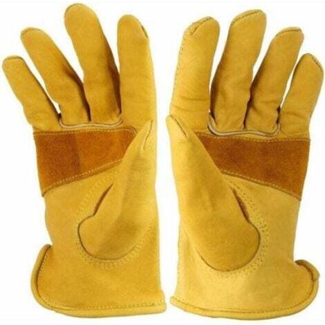 Gants de travail en cuir de vachette grainé Avec poignet, Gants de jardinage robustness pour hommes and femmes pour travail dans la cour, la ferme, la moto XL 21x 17.5 x 2.3cm (1/4)
