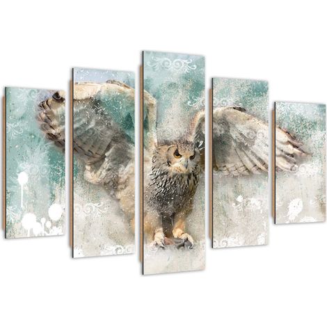 Quadro deco panel 5 parti, Gufo in volo - 200x100 (1/5)